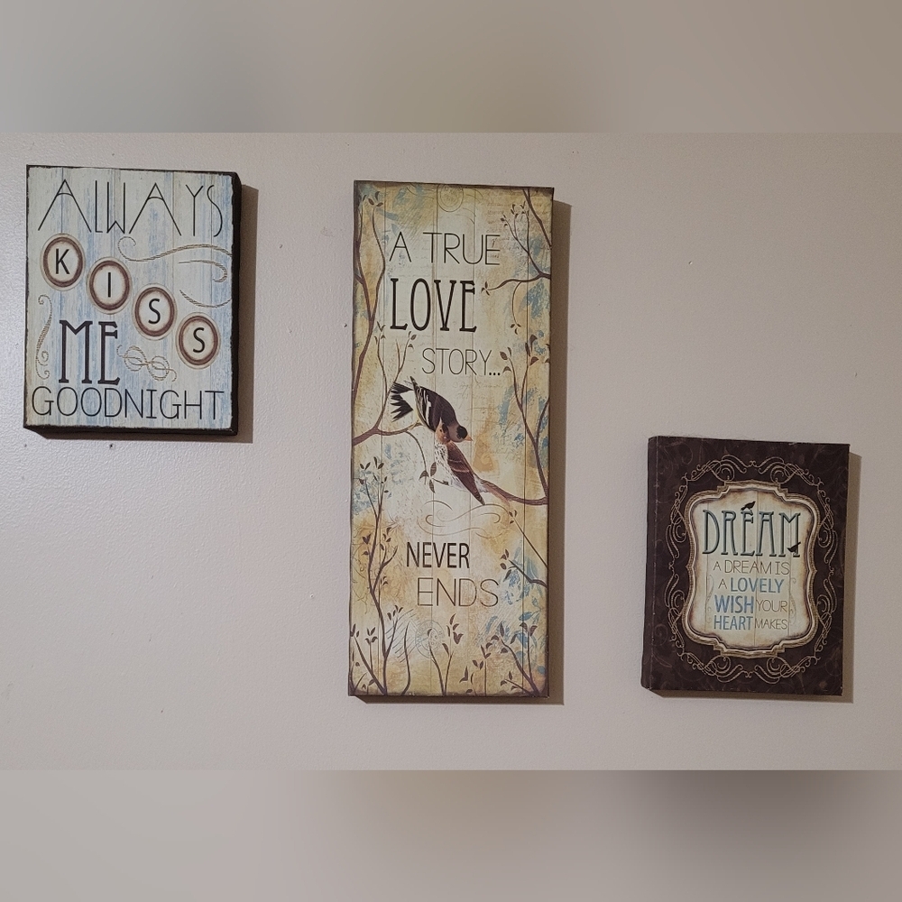 Canvas Wall Art Set True Love~ Dream~ Kiss Me Goodnight~ Bedroom Decor~ Wedding